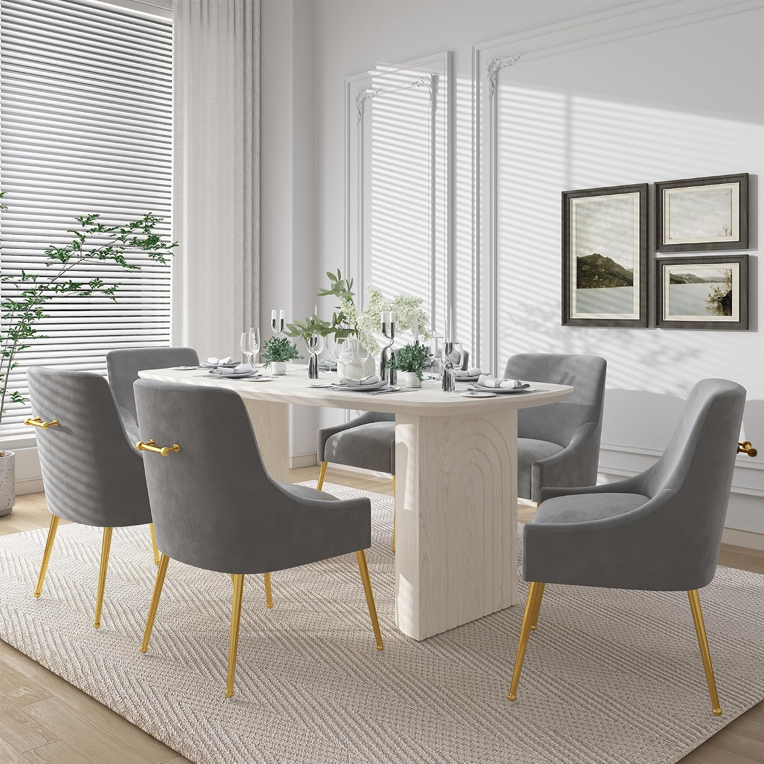Clihome 7-Piece Dining Table Set for 4-6, 70'' Wooden Kitchen Table and 6 Velvet Dining Chair, Modern Rectangular Kitchen Table Furniture Set for Dining Room, Grey