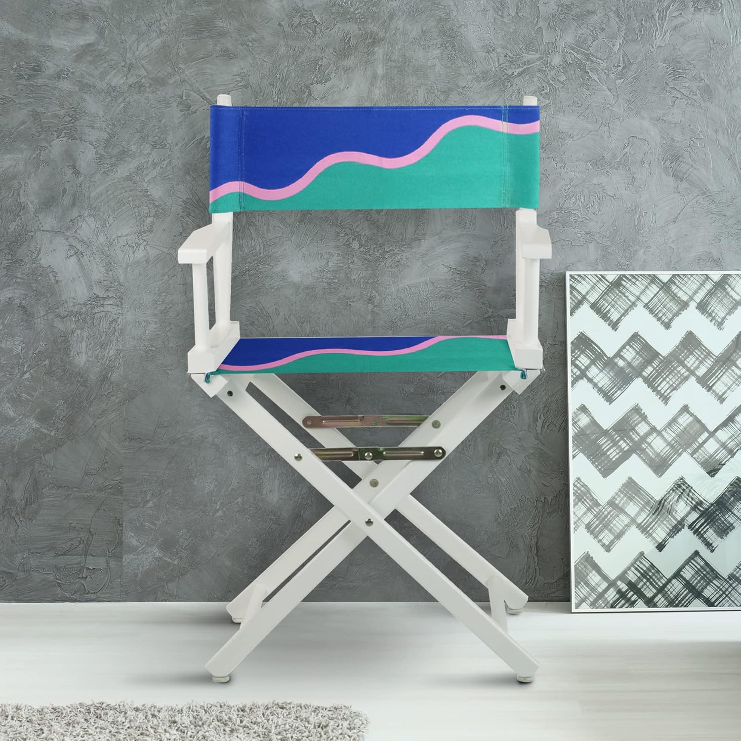 Casual Home White Frame/Wavy Wave Canvas 18" Classic Height Directors-Chairs, 21.75" W x 17" D x 33.75" H