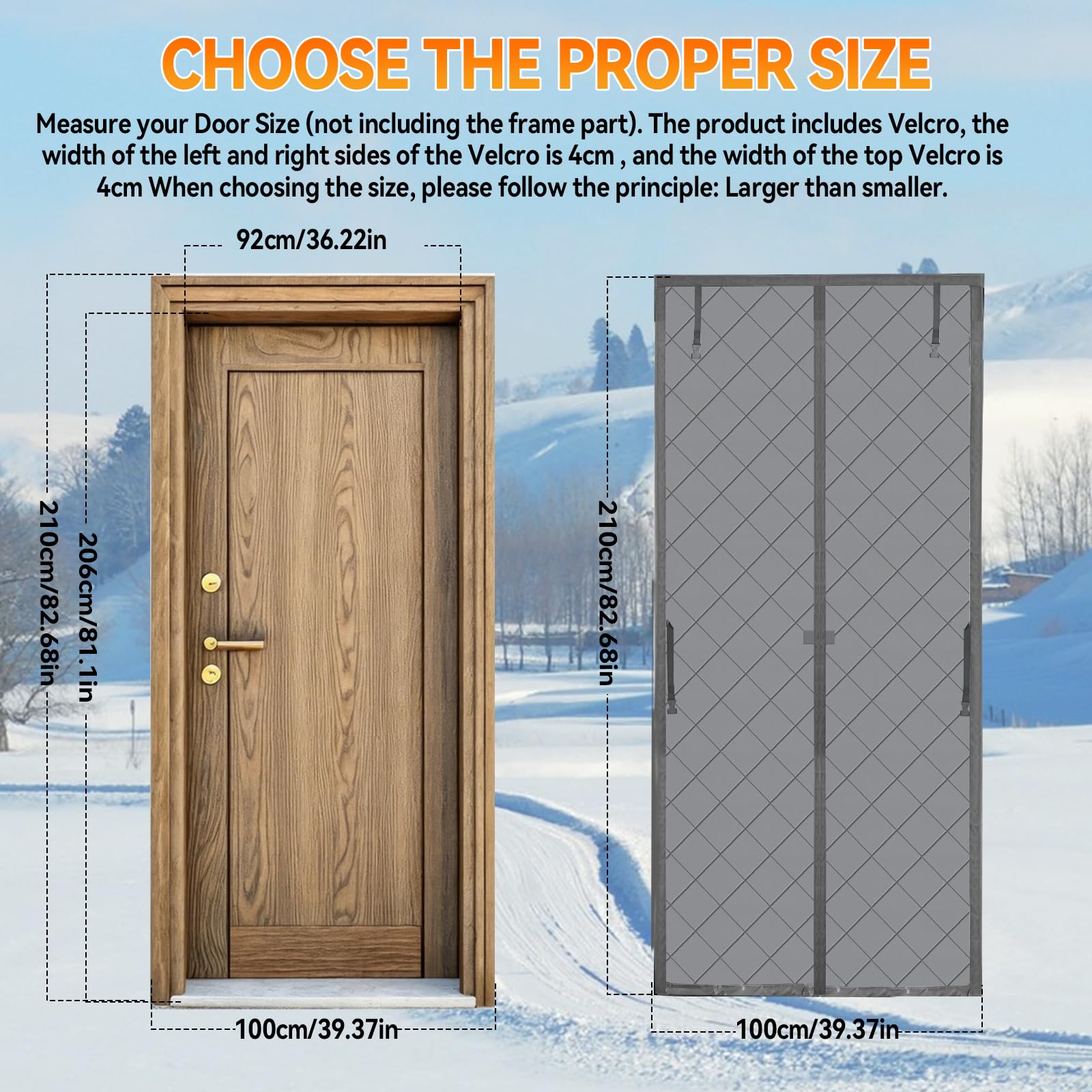 Tenda termica per porta, isolamento magnetico, in tessuto Oxford 210D, con fibbia, ispessita, antivento, impermeabile, per proteggere dal vento e il riscaldamento (100 x 220 cm)