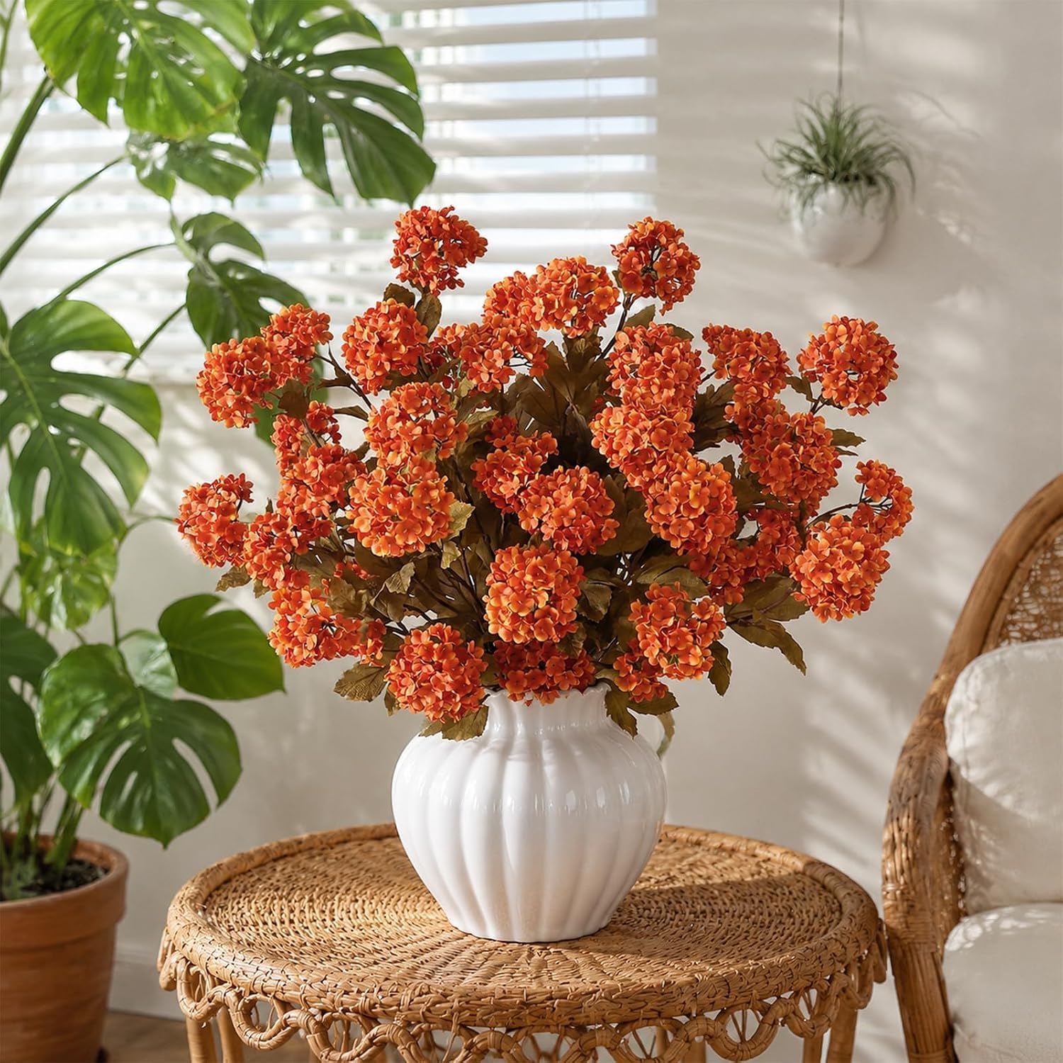 6 Pcs 28" Artificial Fall Snowball Hydrangea Stems for Vase Decor(Orange) image 4