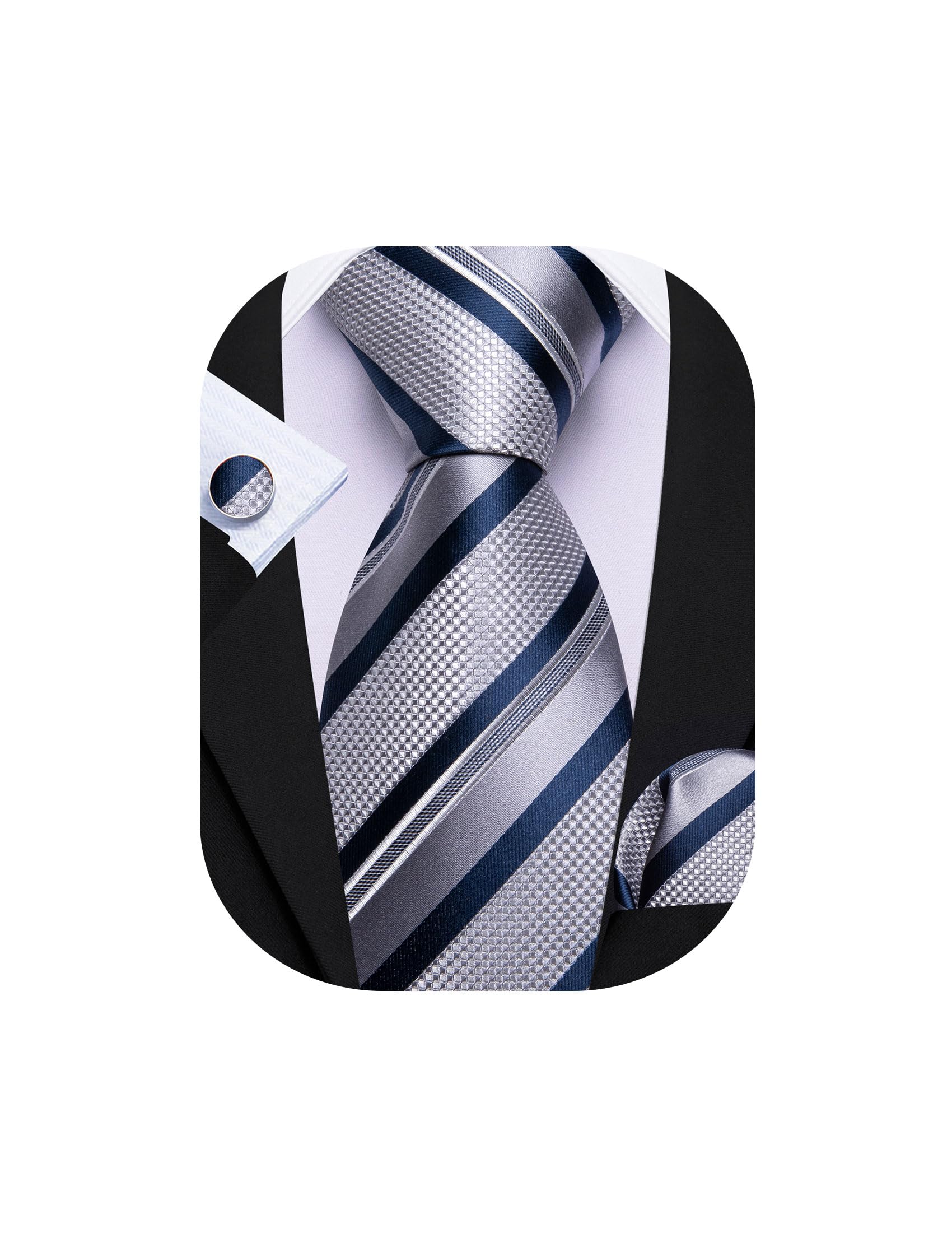 Barry.Wang Mens Tie Set Plaid Check Stripe Neckties Pocket Square Cufflinks | Woven Classic,Formal/Casual Men's Necktie,Luxury,Business,Wedding,Party,Prom,Graduation
