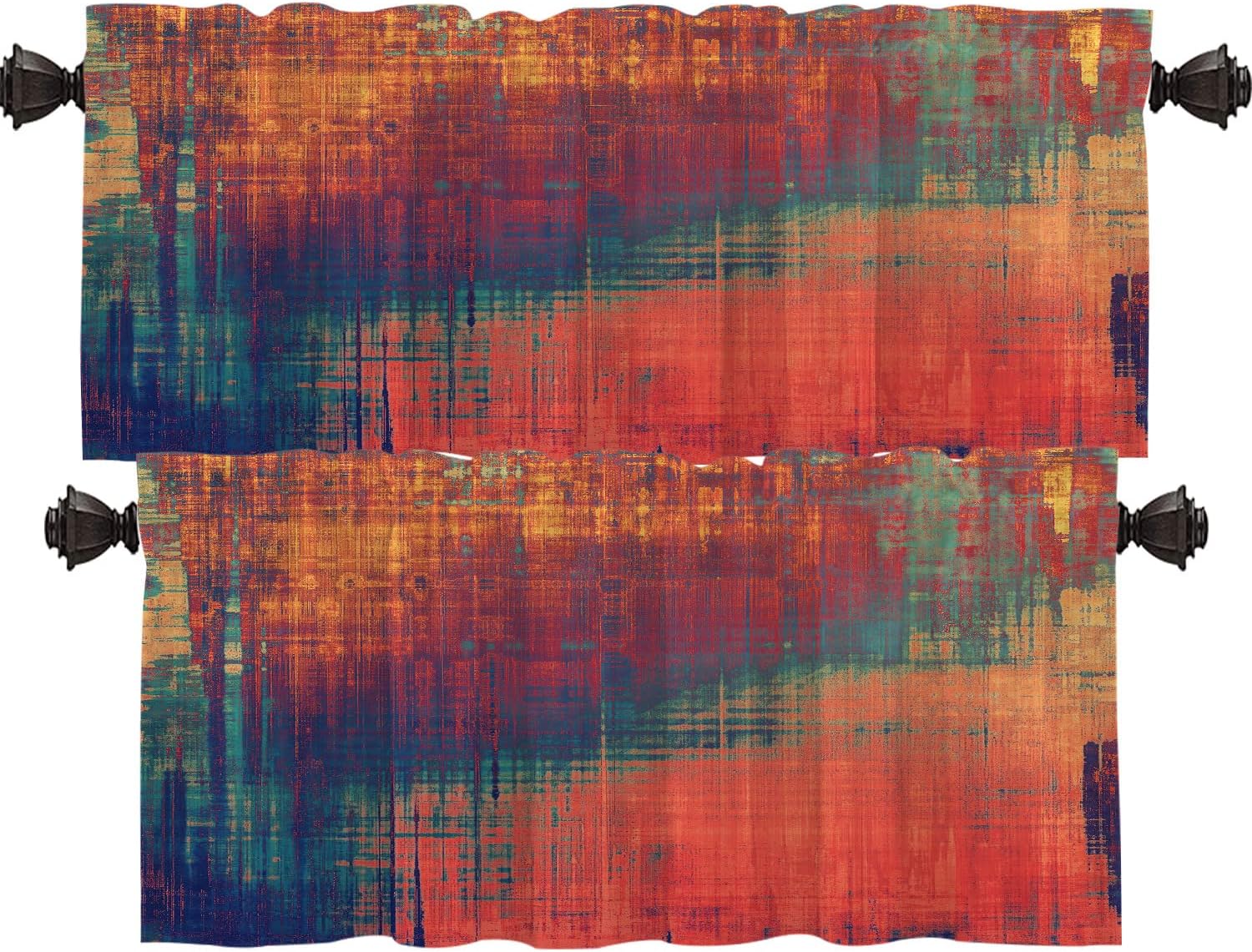 Shrahala Red Orange Old Grunge Kitchen Valances Half Window Curtain, Ancient Texture Yellow Beige Blue Red Orange Green Kitchen Valance for Window Ink Printing Valances Curtains for Decor 52x16 inch