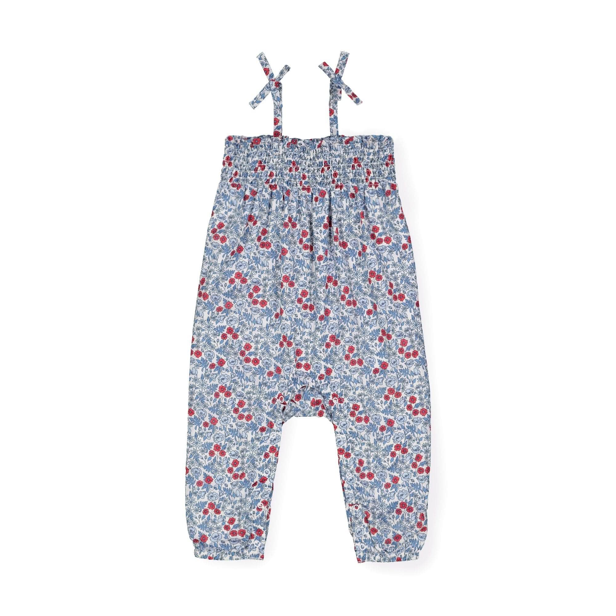 Hope & Henry Layette Baby Girl Woven Sleeveless Smocked Romper with Bow Shoulders