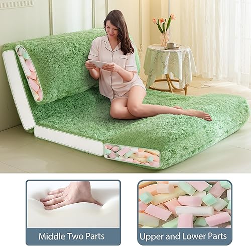 Miniatura 4 de MAXYOYO Puf Cama de suelo para cama, sofá de piel sintética para adultos, sofá plegable contra la pared con relleno de espuma de pared, sillas para