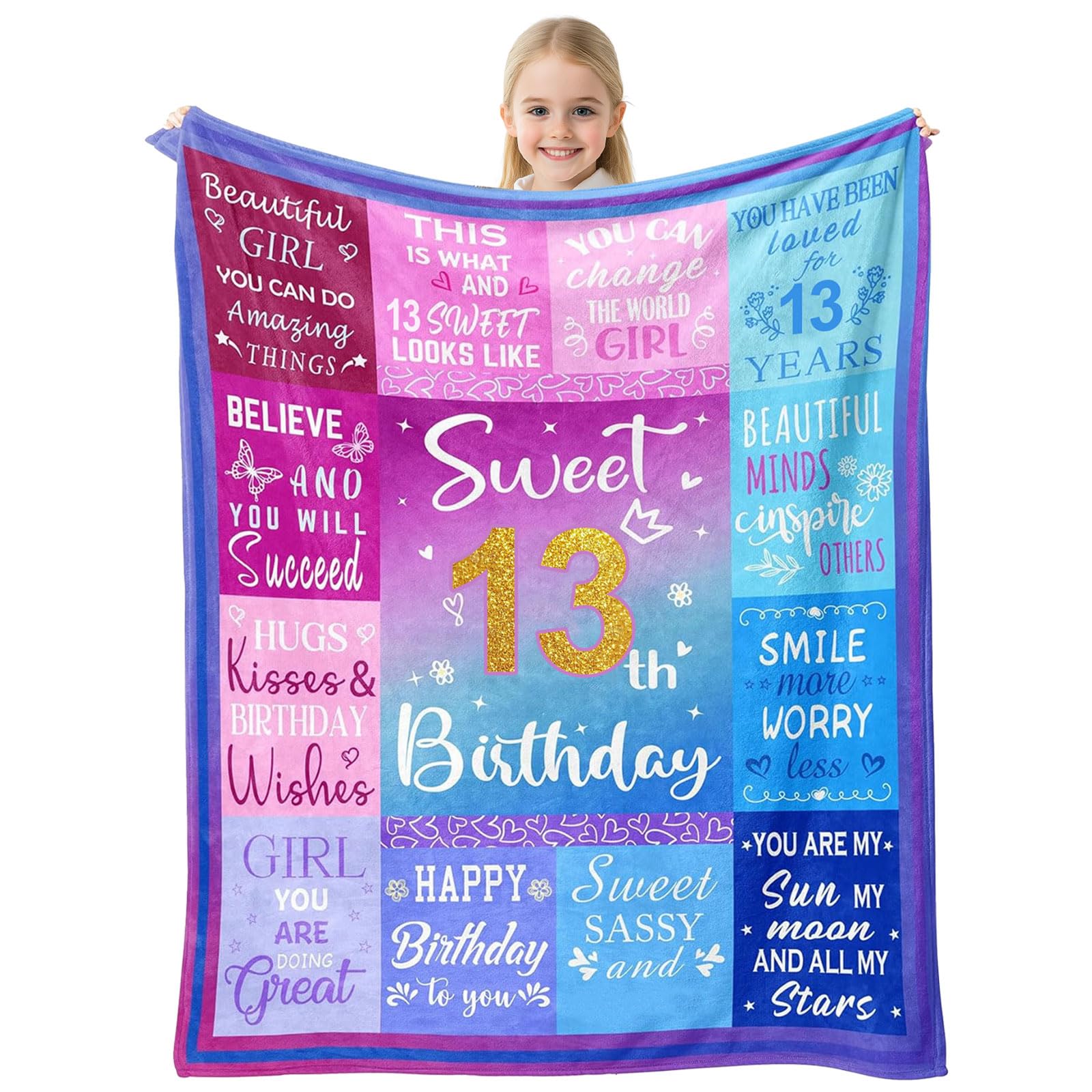twirush 13th Birthday Gifts for Girls, 50" x 60" Gift for 13 Year Old Girl, Dreamy Butterfly Blanket for 2013, Gifts for Girl, Sister, Daughter, Granddaughter, Niece on Birthday