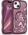 GVIEWIN for iPhone 14 Case & iPhone 13 Case Compatible with MagSafe [Curly Wave Edge] Floral Translucent Shockproof Magnetic Women Phone Case for iPhone 14/13 6.1'', Floratopia/Brown