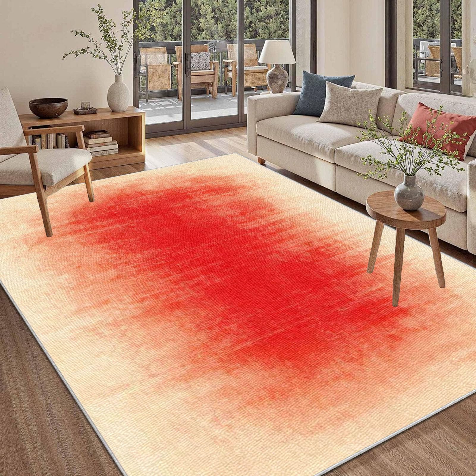 Tapis Salon Antidérapant Rouge 150x210 cm Fini les Glissades et Taches