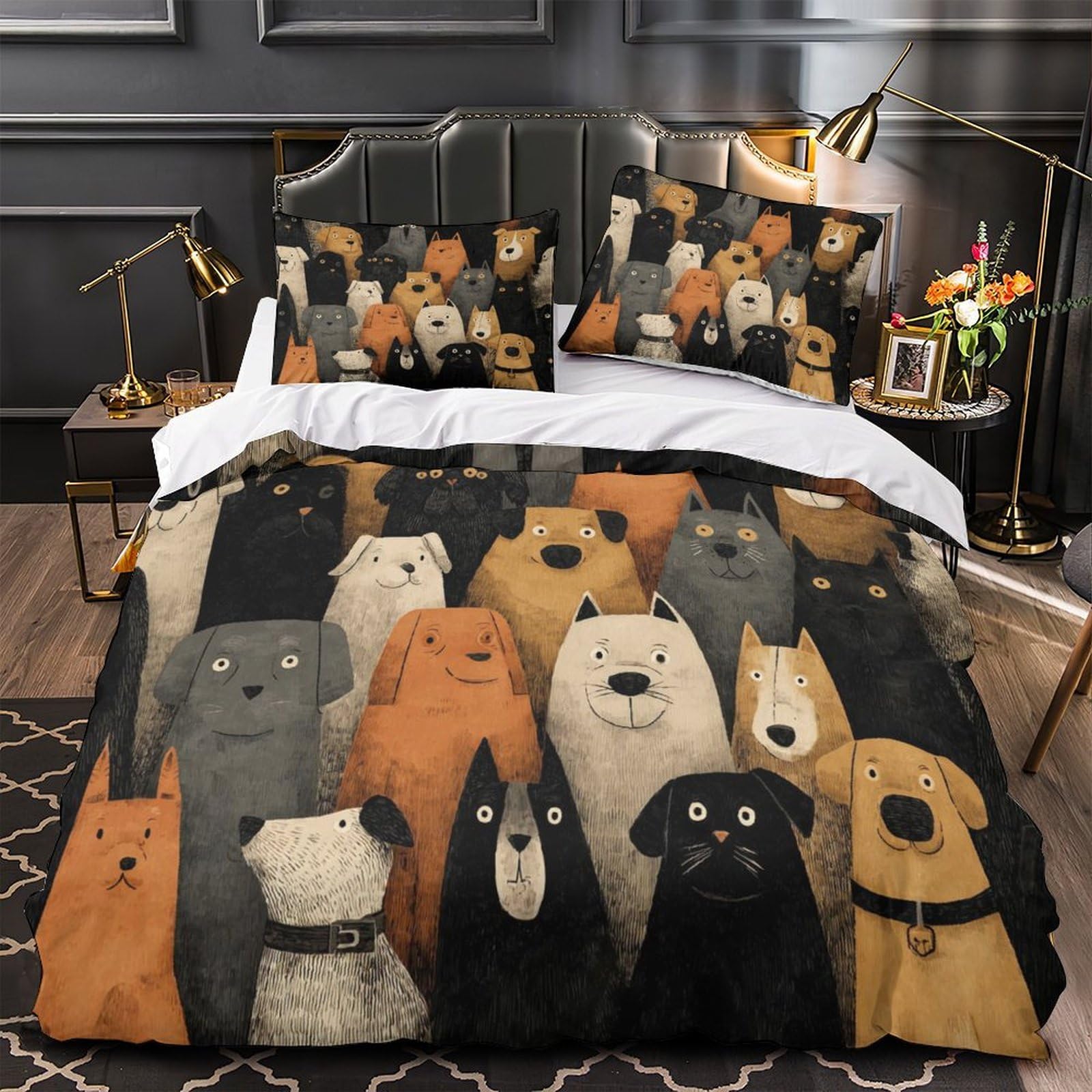 Housse de couette Doberman hypoallergénique avec fermeture éclair 3D