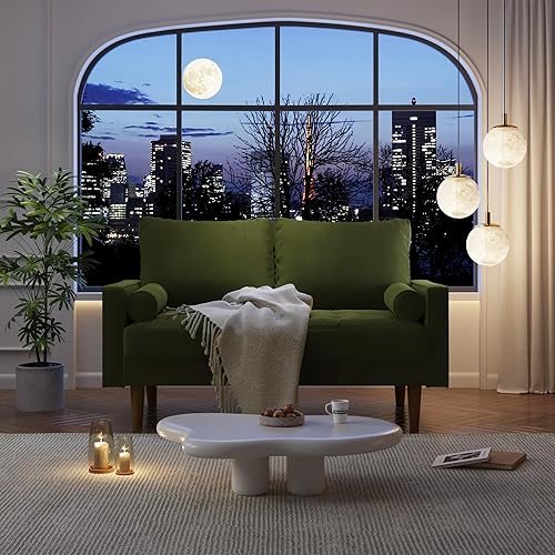 Miniatura 7 de Meeyar Sofá biplaza, sofá biplaza de 58 pulgadas para espacios pequeños, cojines de resorte, sofá de fácil montaje con almohada para dormitorio,