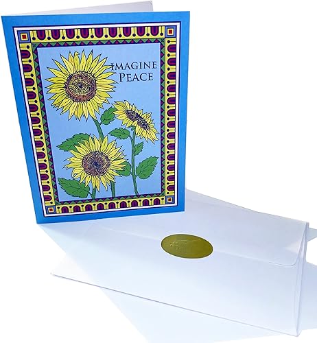 Miniatura 2 de Juego de 10 tarjetas de felicitación de Sunflower Ukraine para recaudar fondos Imagine Peace, diseñadas en Estados Unidos con materiales reciclados