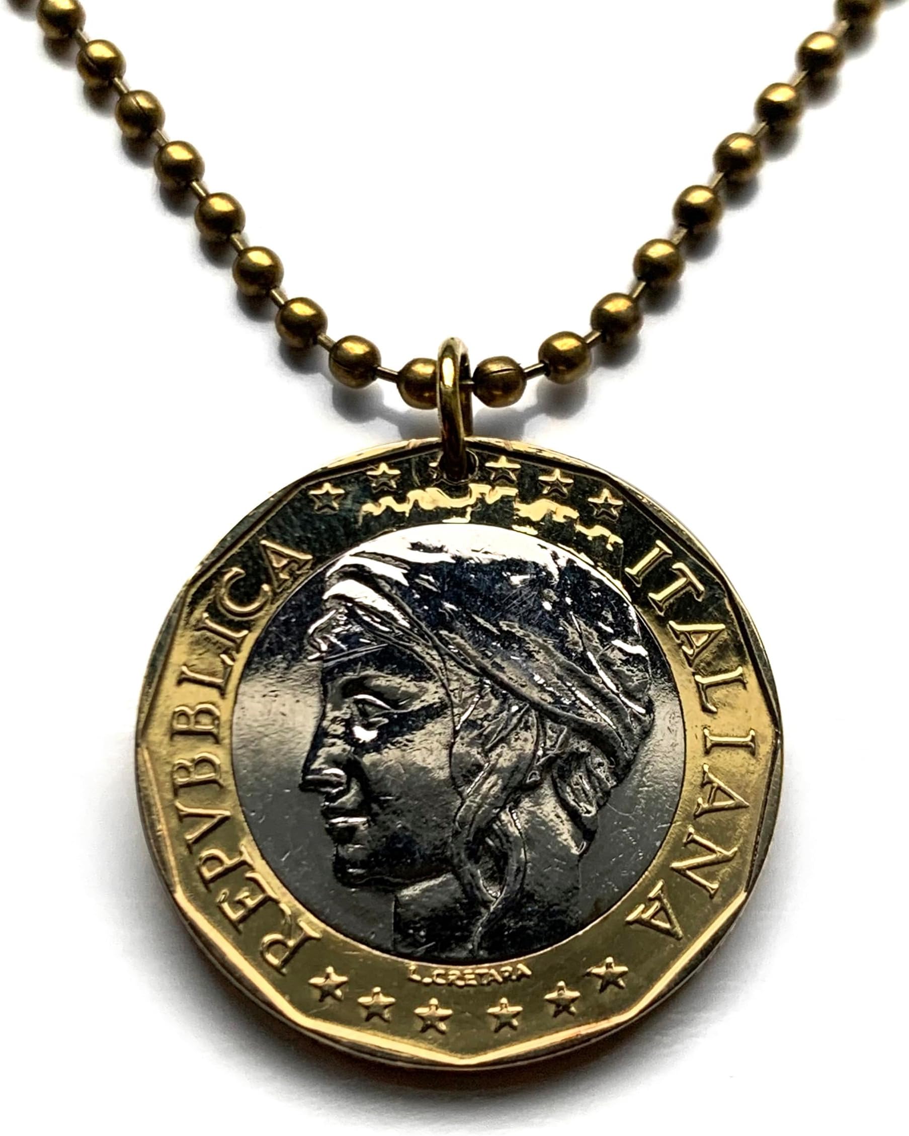 1997 Italy 1000 Lire coin pendant Italia Turrita Rome Milan Venice Florence Palermo Verona Bologna Modena Ferrara Genoa Napoli Torino Cagliari Sorrento Matera Lecce Capri Bari Perugia Catania n000278