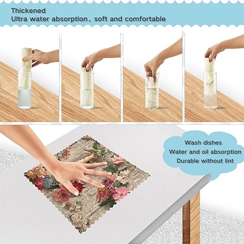 Miniatura 4 de Old Newspaper Red Flowers Retro kitchen towels and dishcloths sets 6 Pack tea towels for kitchen funny decorative articulos para decorar la cocina