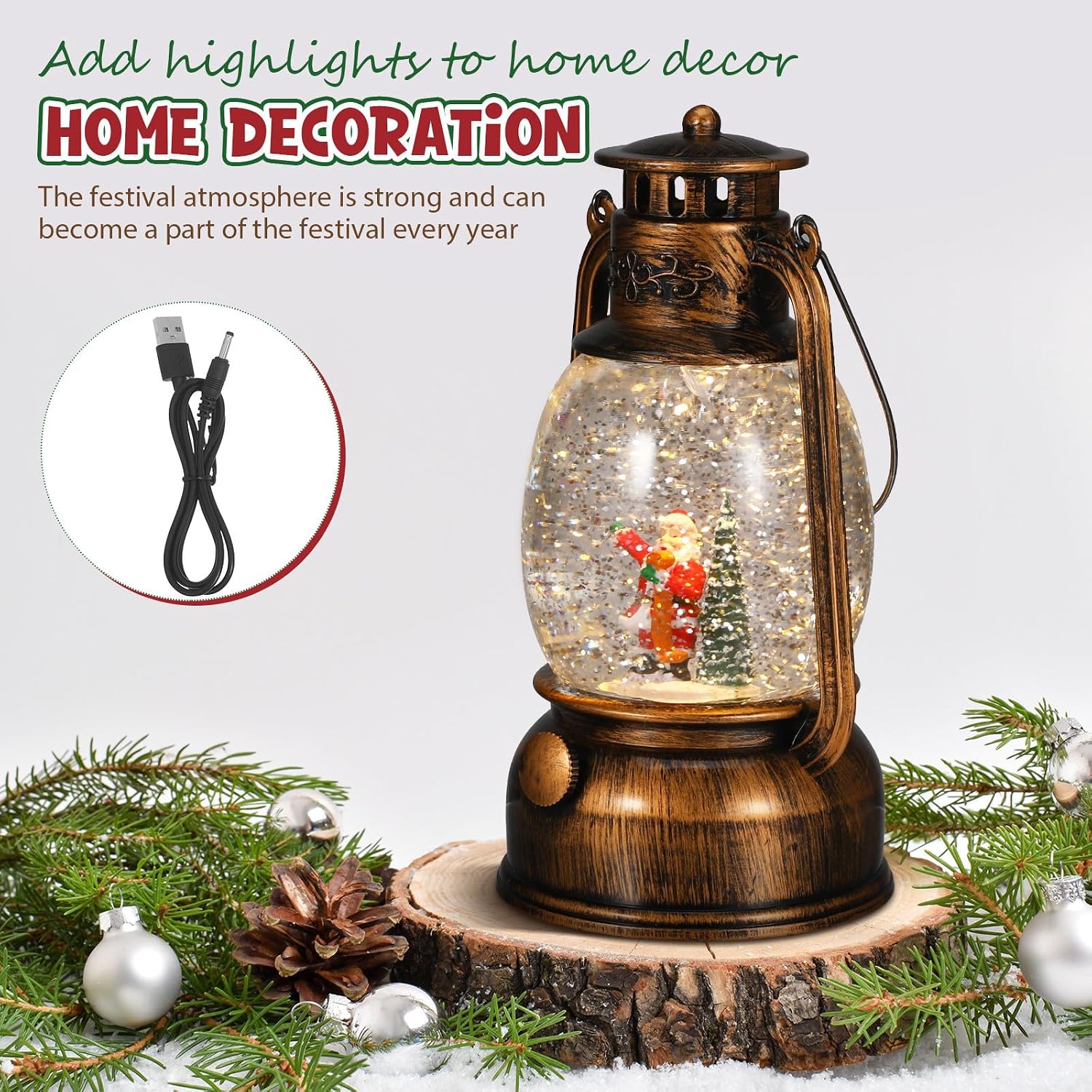Christmas Musical Snow Globe Lantern with Light and Music USB