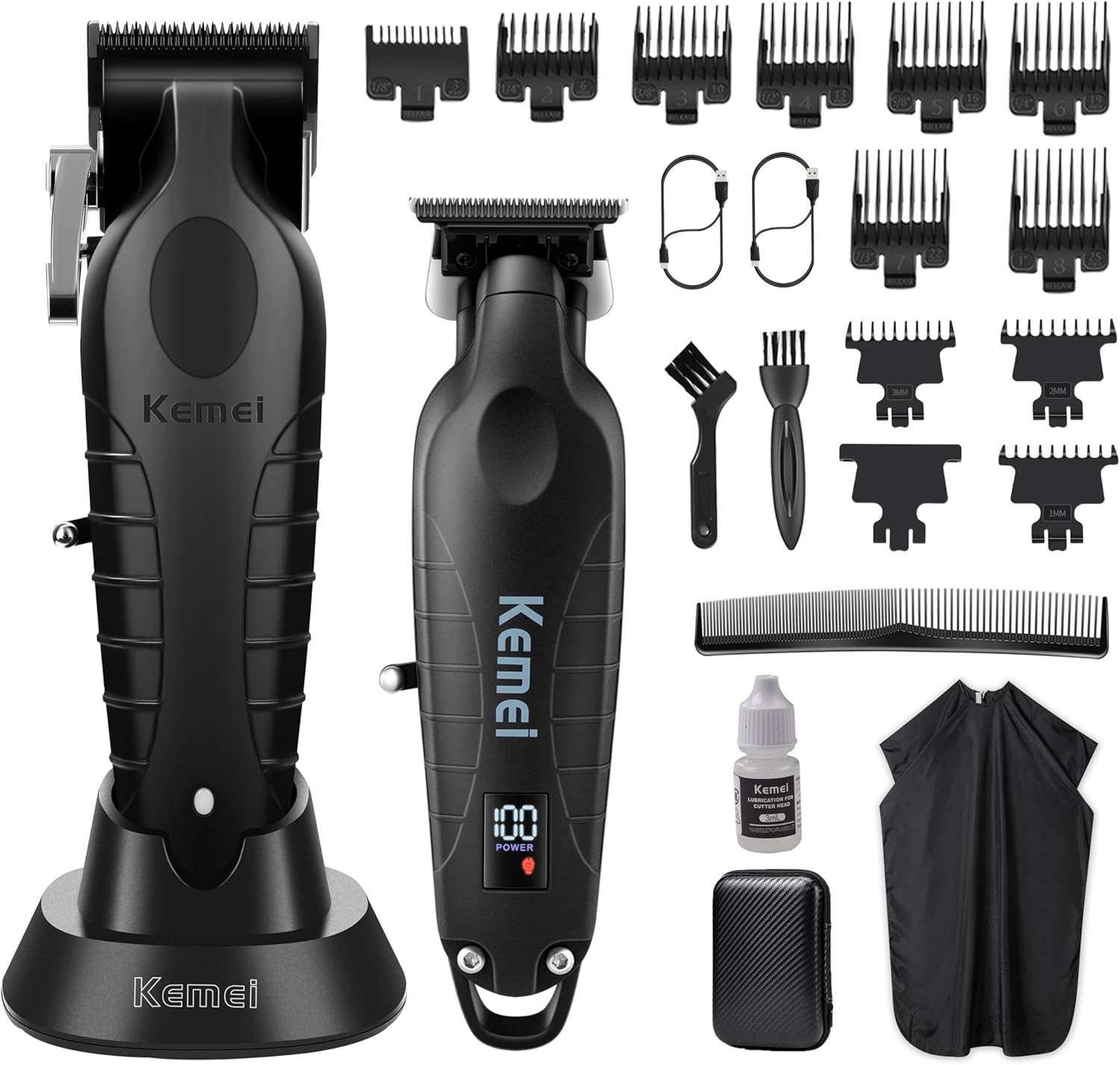 KEMEI Hair Clippers for Men, Professional Clipper and Trimmers Set, Cordless Zero Gap Trimmer for Men with LED Display, 11 Guide Combs