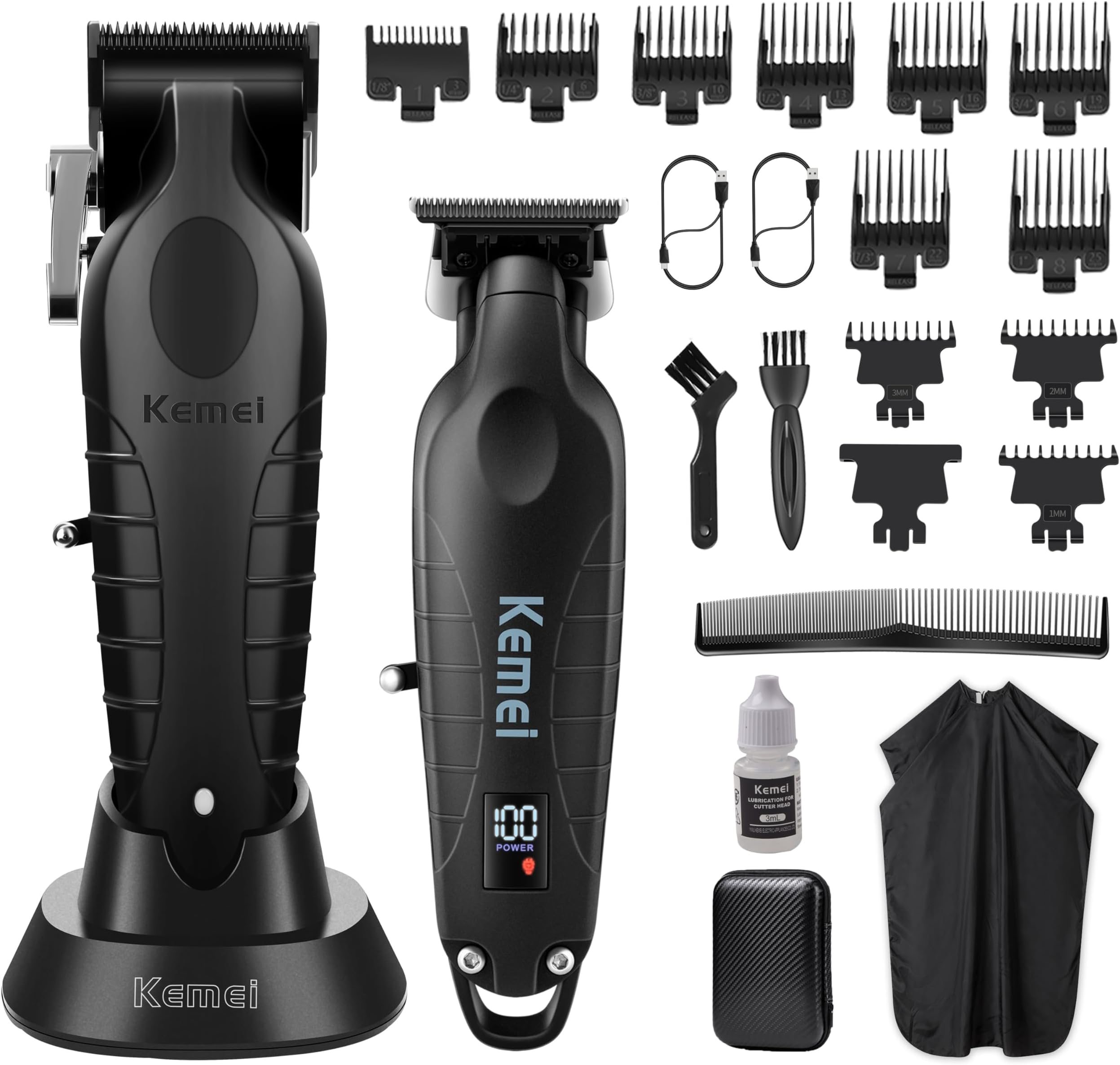 Hair Clippers and Trimmers Set Professional, Barber Clippers for Hair Cutting, Rechargeable Electric Trimmers for Men, T-Blade Grooming Kit with 11 Guide Combs for Family