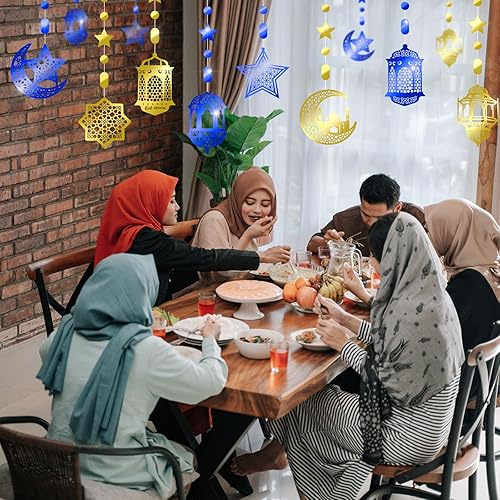 Miniatura 3 de Zonon 24 piezas de farol islámico de estrella y luna, guirnalda de Ramadán, decoración Eid, serpentina, Ramadán Mubarak, pancarta de fiesta, telón