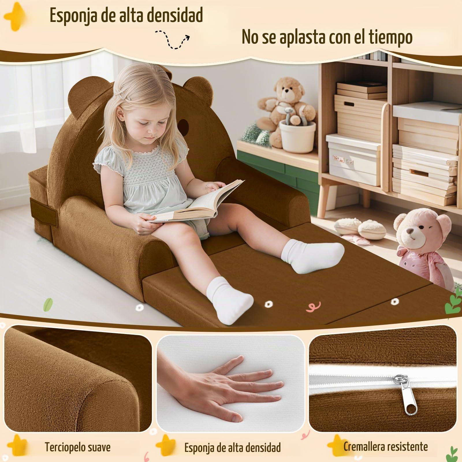 Sofá Infantil, 2 en 1 Silla Plegable para niños, 150cm Suave sofá de Terciopelo de Cristal para los niños pequeños para el Dormitorio, Sala de Estar