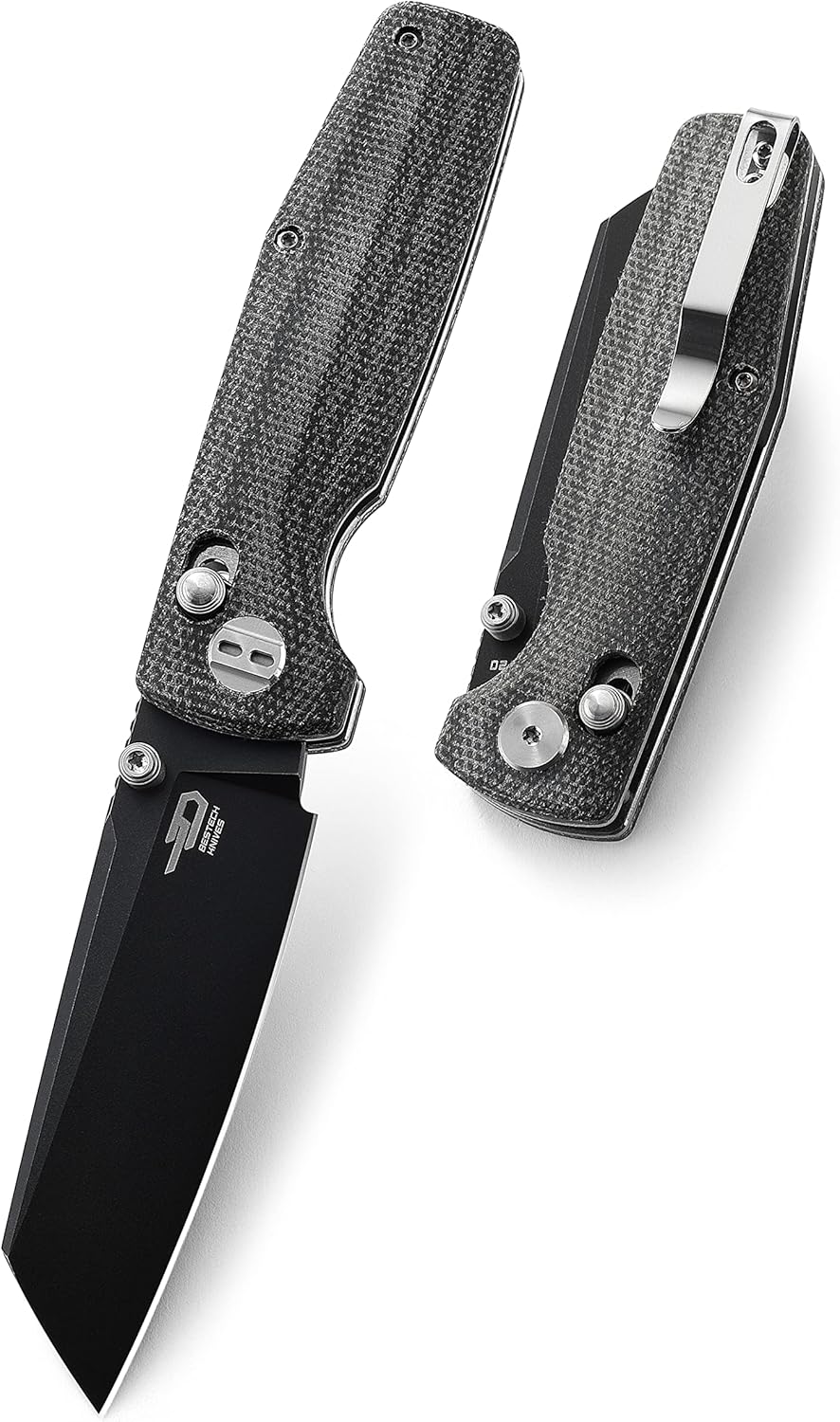 BESTECH KNIVES Pocket Folder Folding Knife: 3.07" D2 Steel Black Cleaver Blade, Micarta Scales, Thumbstud, B-Lock, EDC Steel Clip, BG43A-2 (Black Micarta)