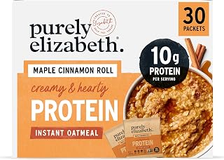 Purely Elizabeth Maple Cinnamon Roll Protein Instant Oatmeal - 10g Plant Protein, Vegan Organic Gluten-Free, 30 Single-Serve Packs