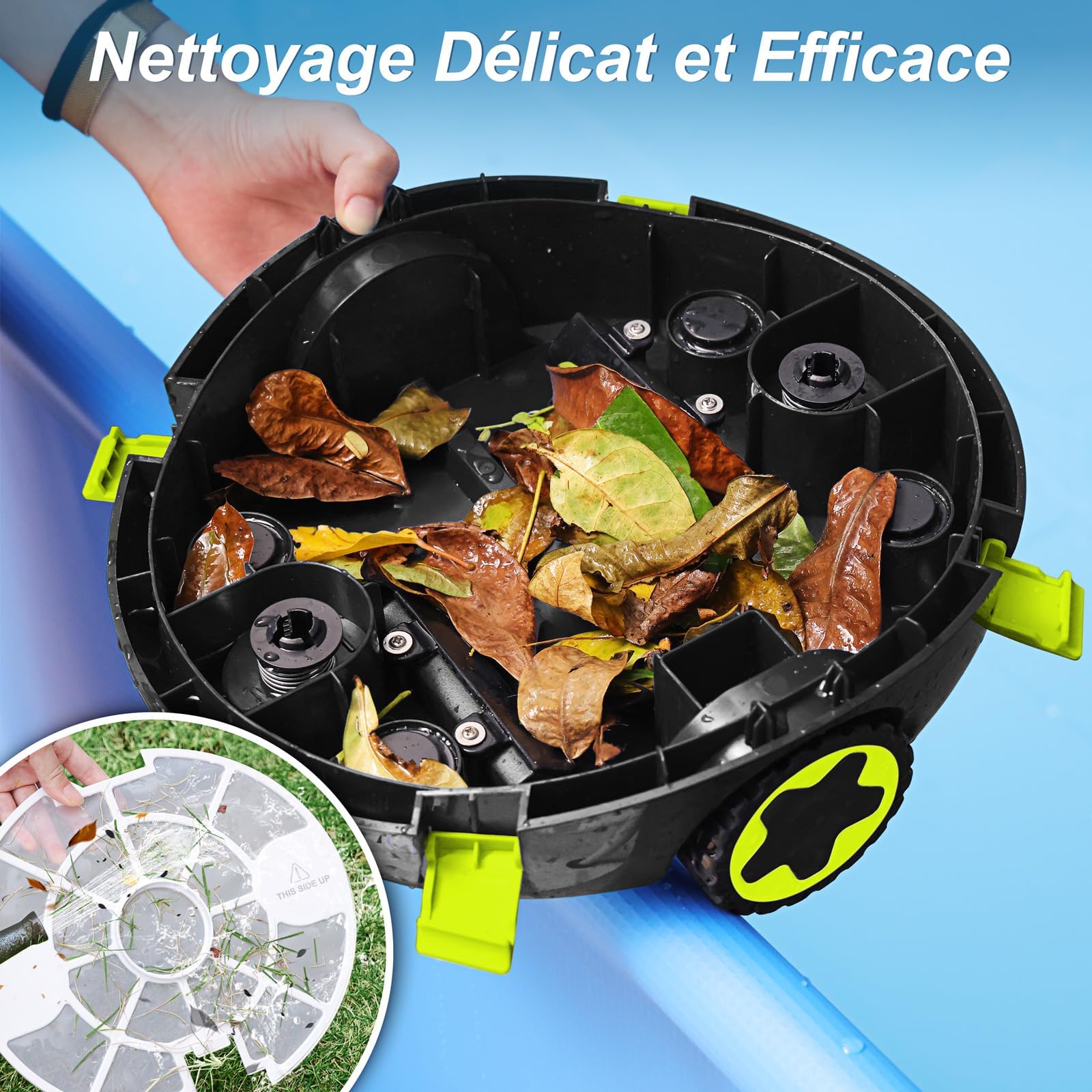 MEDOXA Robot de Piscine sans Fil, aspirateur de Piscine Automatique, 120 Minutes d'autonomie, stationnement Automatique, léger, Puissant Robot pour Piscine Hors-Sol/enterrée jusqu'à 110 ㎡(Blancbleuté)