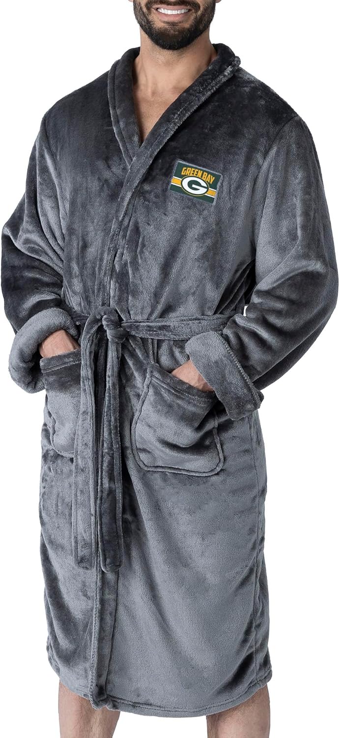 Northwest NFL Green Bay Packers Silk Touch Bath Robe, Large/X-Large, Rollout Charcoal