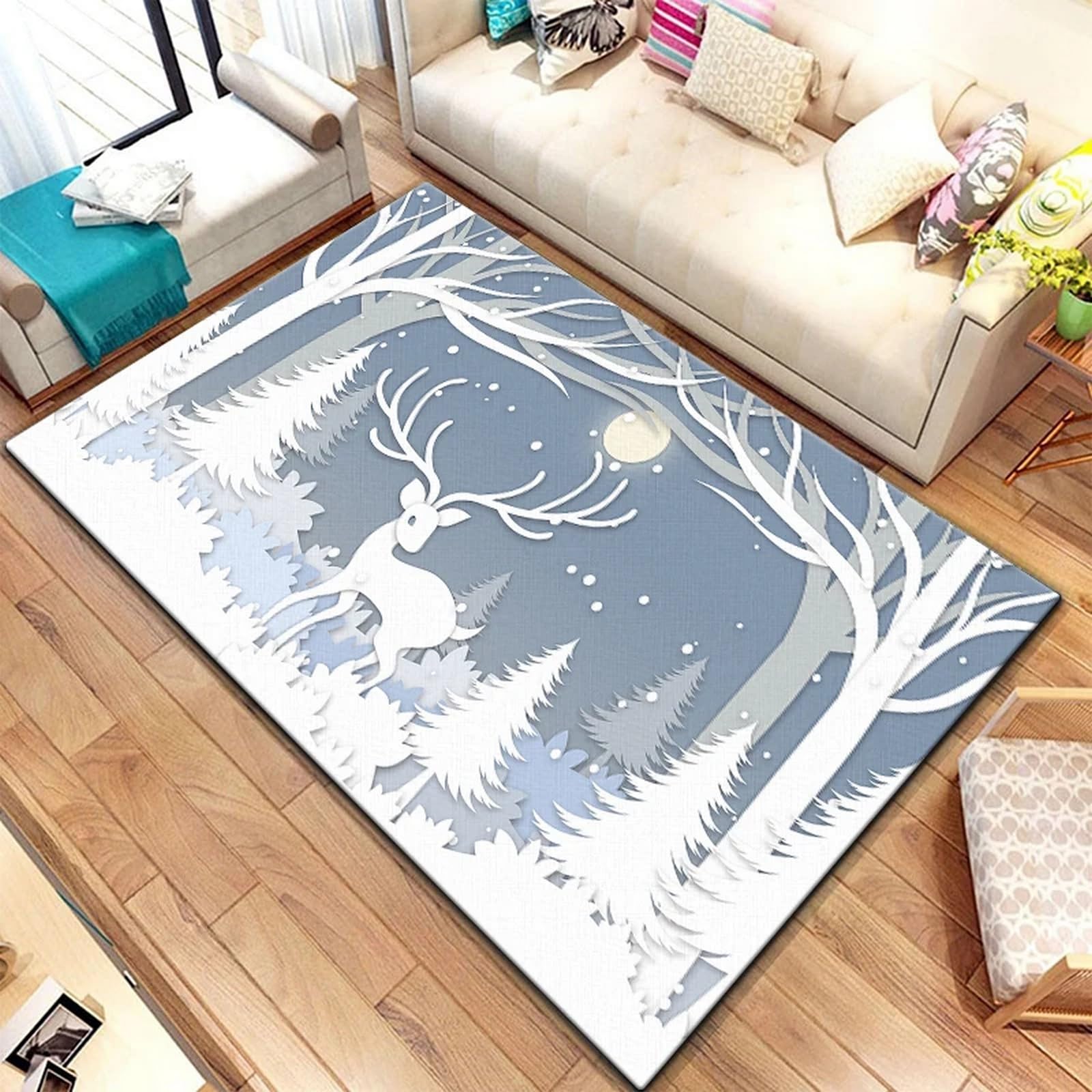 Tapis Salon Dessin De Dessin Animé De Cerf Animal De La Forêt De Wapitis Tapis Chambre Enfant 3D Imprimé Flanelle Tapis Moquette Décoratif De Style Moderne Pour ​Chambre À Coucher 80 X 160 Cm -3S4C1D7