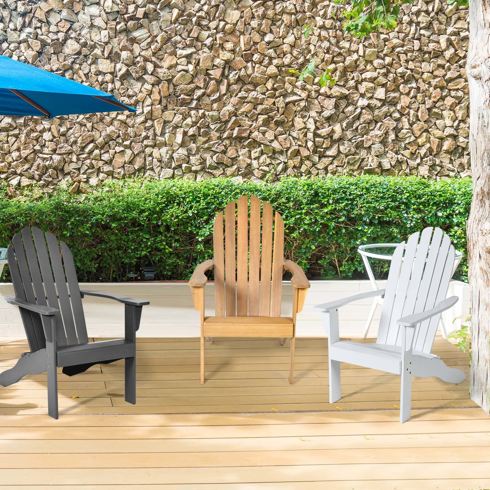 GOPLUS Silla Adirondack de Madera, Sillas de Jardín, con Reposabrazos y Respaldo, Asiento Madera de Reclinable, Certif FSC Balcón, para Terraza Exterior, 88 cm x 69 cm x 103 cm, Marrón