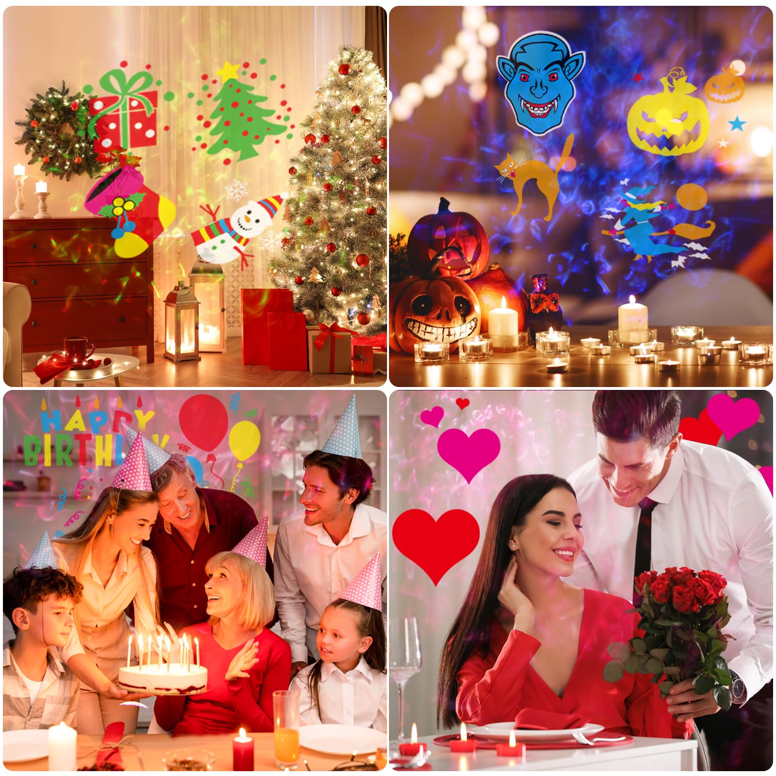 LED Projektor Weihnachten,Halloween Projektor outdoor mit 24 Dias und Ocean Wave Effect,Weihnachtsdeko Aussen IP44 wasserdicht Christmas Lichter für Weihnachten,Halloween,Geschenk