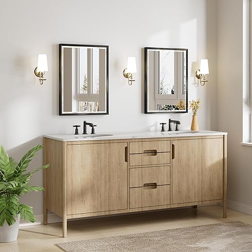 Miniatura 6 de Espejo con marco negro para baño, 22 x 30 pulgadas, espejo de tocador de baño biselado, espejo de marco de metal negro mate antioxidante para pared,