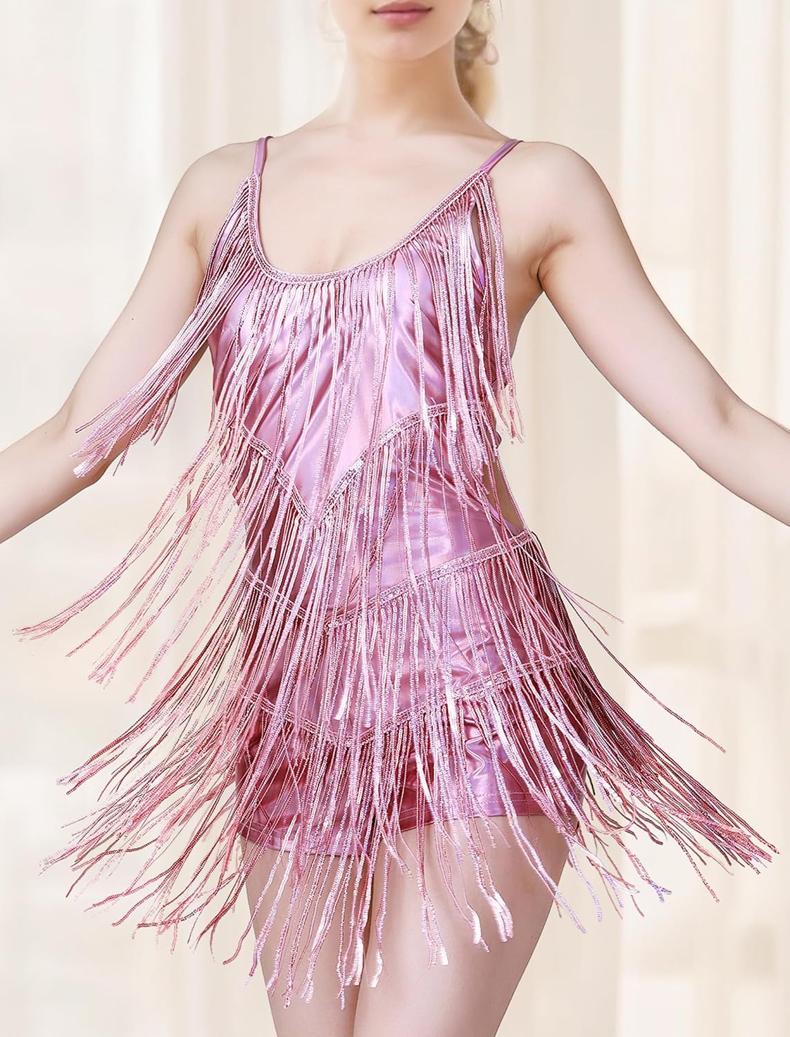 Sequin Tassel Fringe Romper for Women Sparkly Metallic Jumpsuit Backless Short Dress Rave Disco Birthday Dance Outfit