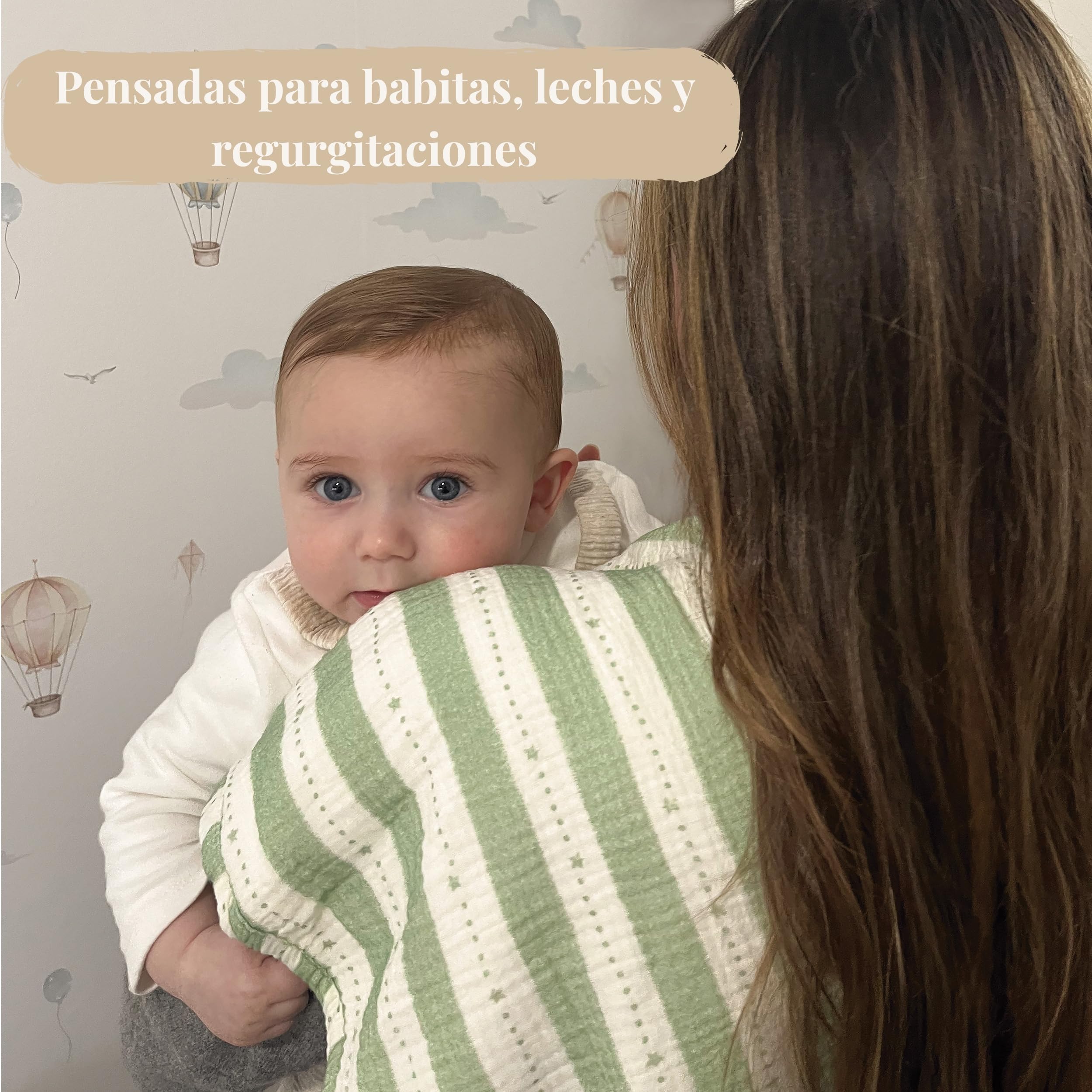 Pack de 3 Muselinas Bebé Algodón 100% Orgánico Gots 60x30cm- Gasas de Muselina Suaves y Rizo Absorbente- Salvababas Bebés Multiusos- Regalos para Recién Nacidos Niño y Niña (Verde Salvia)