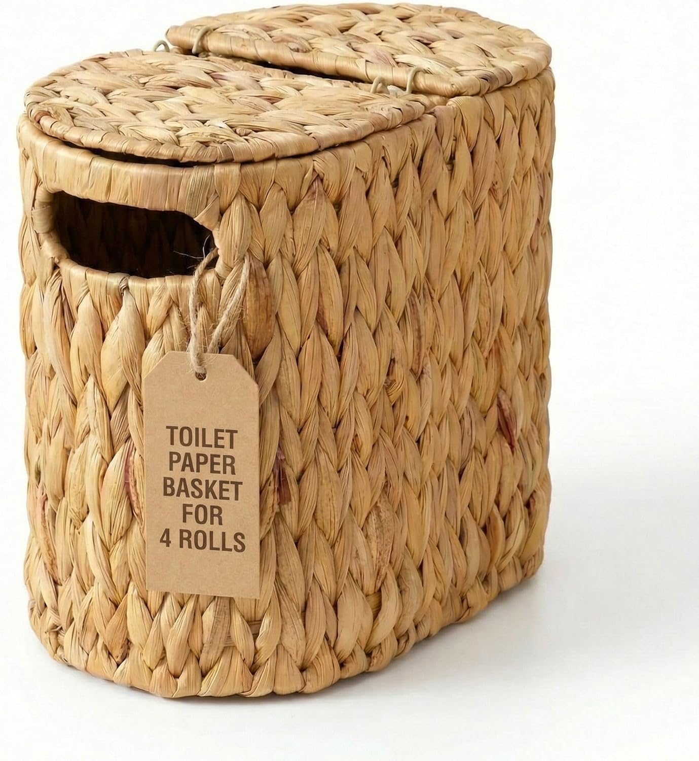 DEILSY™ Natural Water Hyacinth Toilet Paper Basket for 6 Rolls, Slim Toilet Paper Storage Basket with Built-in Handles for Bathroom or Powder Room (6 Rolls)