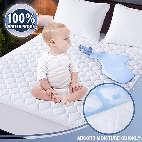 Miniatura 4 de Protector de colchón impermeable tamaño King, 100% impermeable, transpirable, cubrecolchón de algodón hueco sin ruido, color blanco