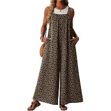 Lepunuo Womens Casual Jumpsuits Summer Boho Wide Leg Rompers Sleeveless Overalls Pleated Jumpers with Pockets