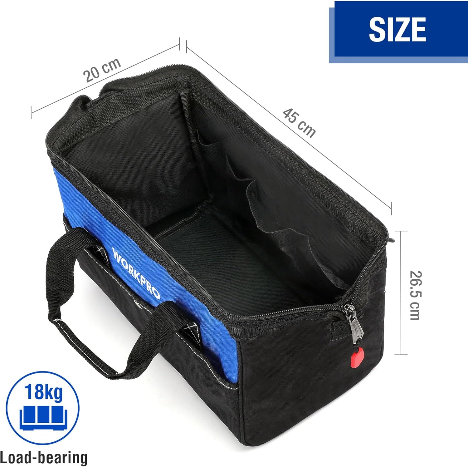 WORKPRO 18-inch Close Top Wide Mouth Storage Tool Bag with Adjustable Shoulder Strap, Sturdy Bottom - Image 7