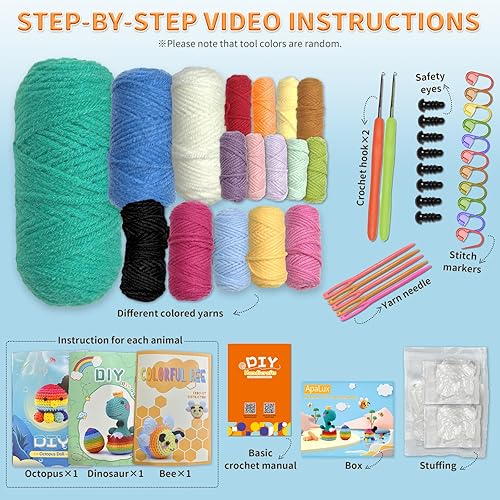 Miniatura 3 de ApaLux Kit de ganchillo para principiantes, niños y adultos, 4 diferentes kits de animales de ganchillo para principiantes, kits de ganchillo para