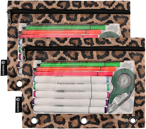 Miniatura 2 de Estuche para lápices de leopardo negro para carpeta de 3 anillas, bolsa de papelería transparente para organizadores, oficina, suministros diarios