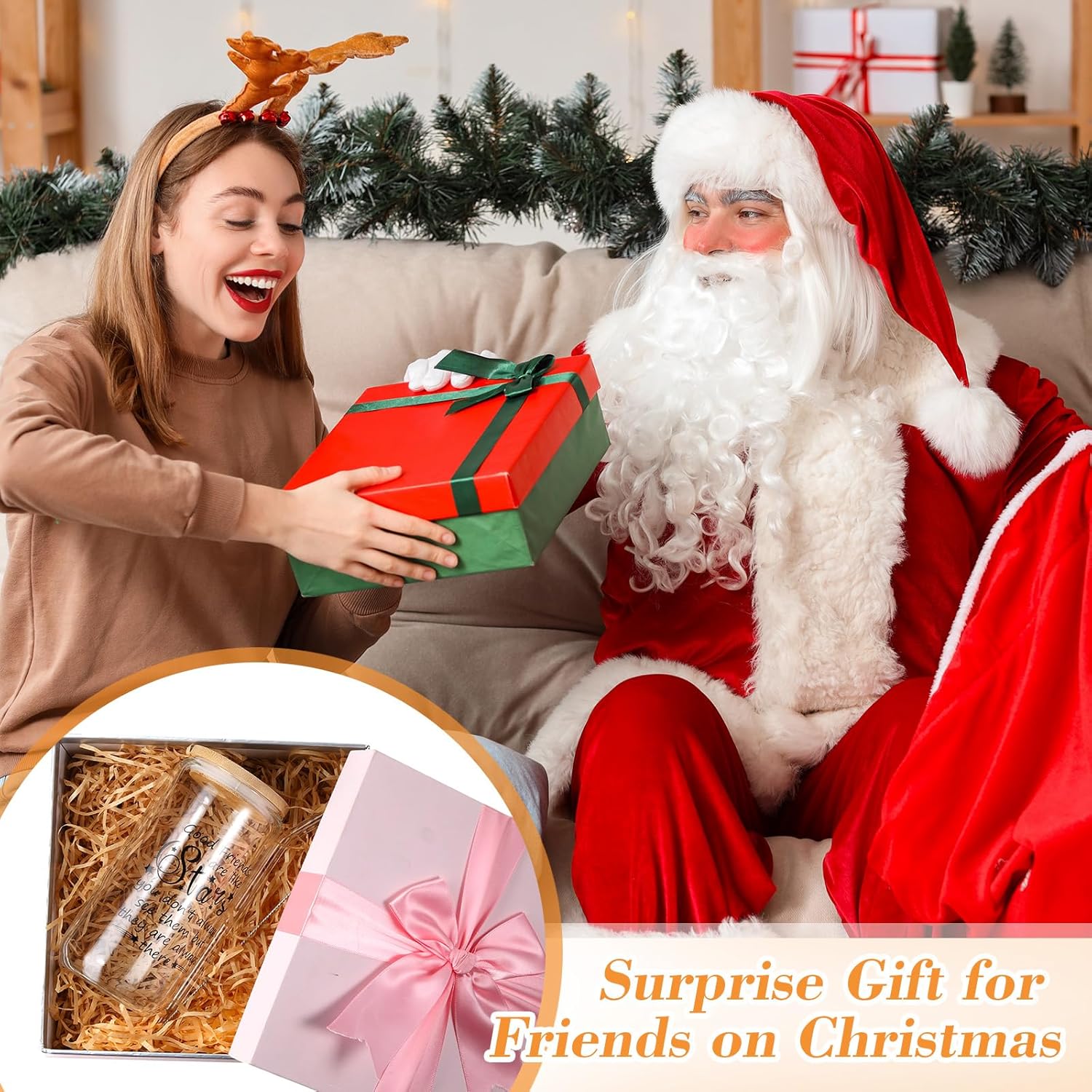 10 Set Friendsgiving Glass Cups, 16 oz Female Friendship Cup Gifts with Lids and Straw Glass, Christmas Birthday Mason Can Ice Coffee Tumbler Gifts for Friends Bestie Boy Girl(Stars)