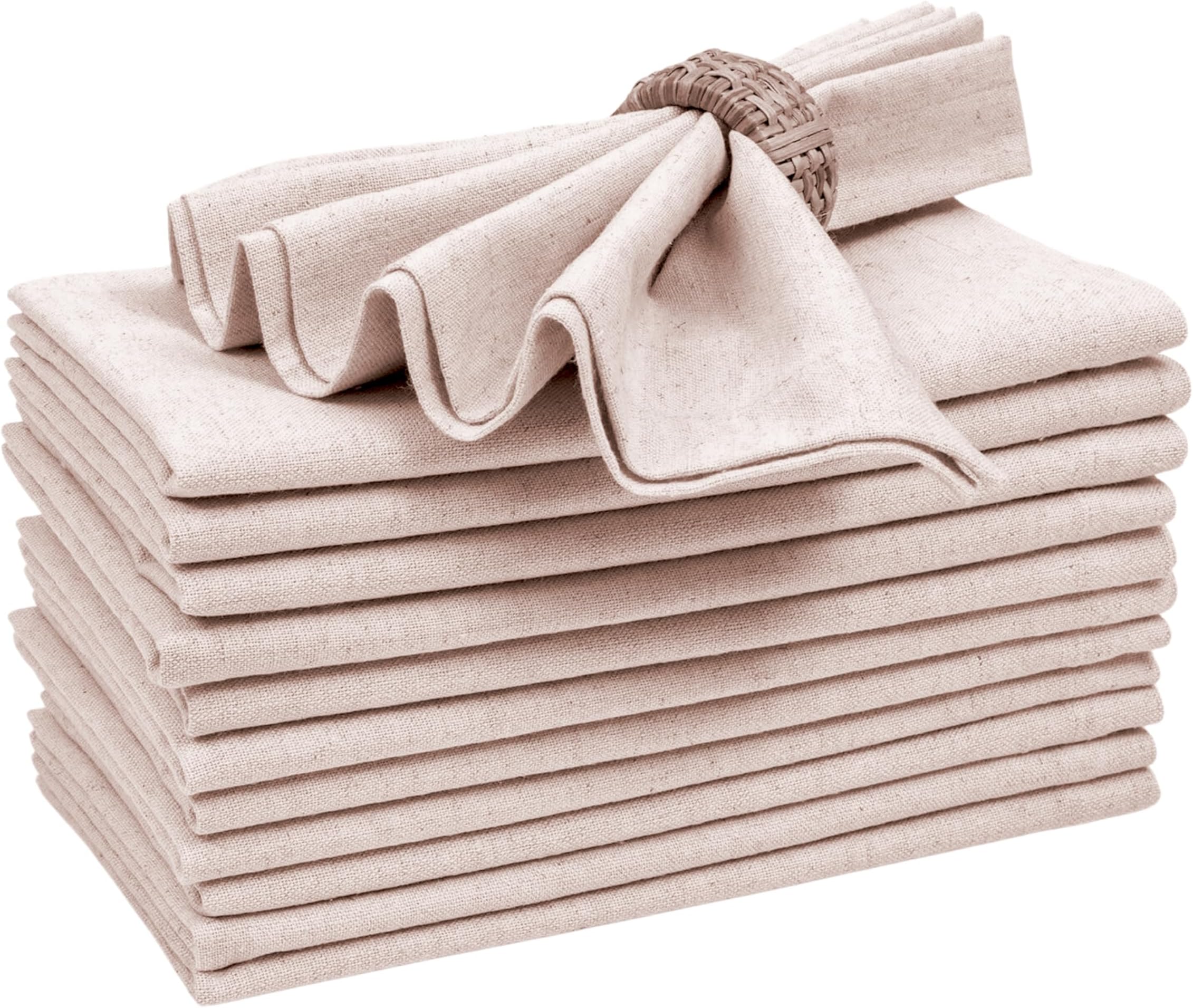 BEDDING CRAFT Set of 12 Linen Flax Cotton Cloth Dinner Napkin with 1 -Fold 18x18 Natural Mitered Corners - Perfect for Wedding, Dinner, Parties, and Table Decorations