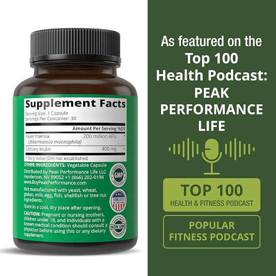 Peak Performance Akkermansia Probiotic Capsule to Increase GLP-1 Production