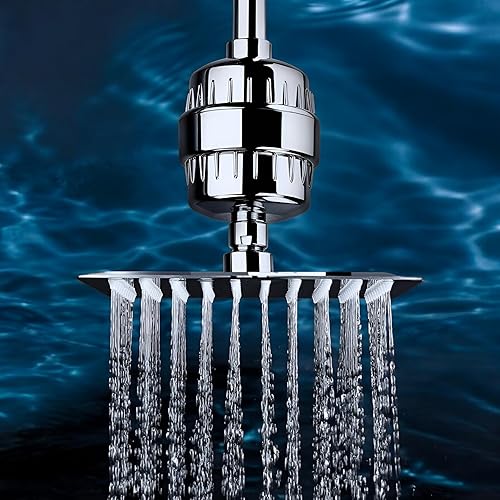 Miniatura 7 de Filtro de cabezal de ducha para agua dura, filtro de agua de alto rendimiento de 15 etapas con 2 cartuchos de repuesto, elimina el cloro y el