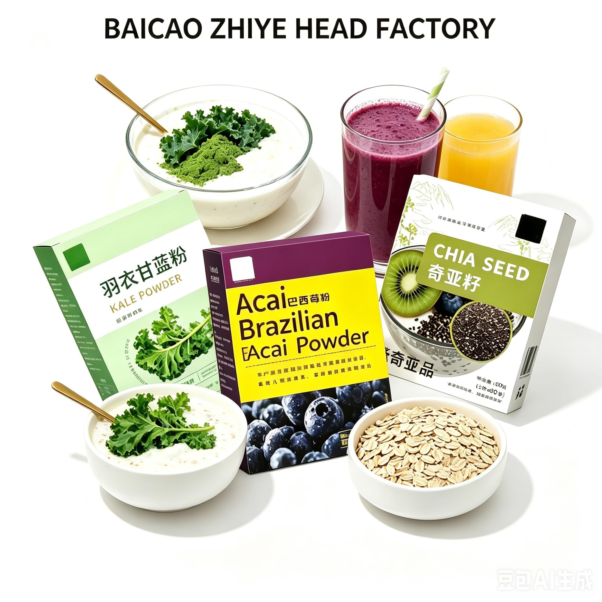 3-Box-Set mit Chia-Acai-Grünkohl-Pulver, Naturfaser-Set for den täglichen Mahlzeitenersatz(3pcs)