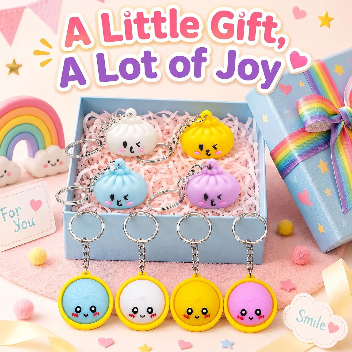 8Pcs Cute Dumpling Keychain, with Steamer Keyring for Backpack，Party Favor