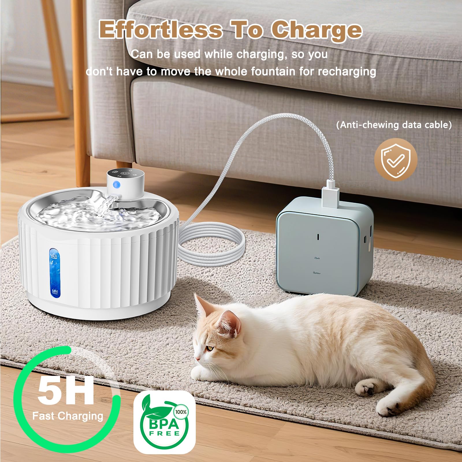 Katzenbrunnen, 2.8L Trinkbrunnen für Katze Kabellos, 4000mAh katzentrinkbrunnen mit bewegungsmelder, Wasserbrunnen mit Ersatzfiltern, Wasserspender Katzen, Leise Wasserpumpe, Tablett aus Edelstahl