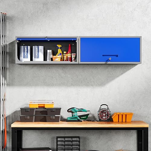 Vista 53 de Yizosh Armario de garaje de metal con puertas, armario de almacenamiento montado en la pared, gabinete de herramientas flotante para sótano, cocina