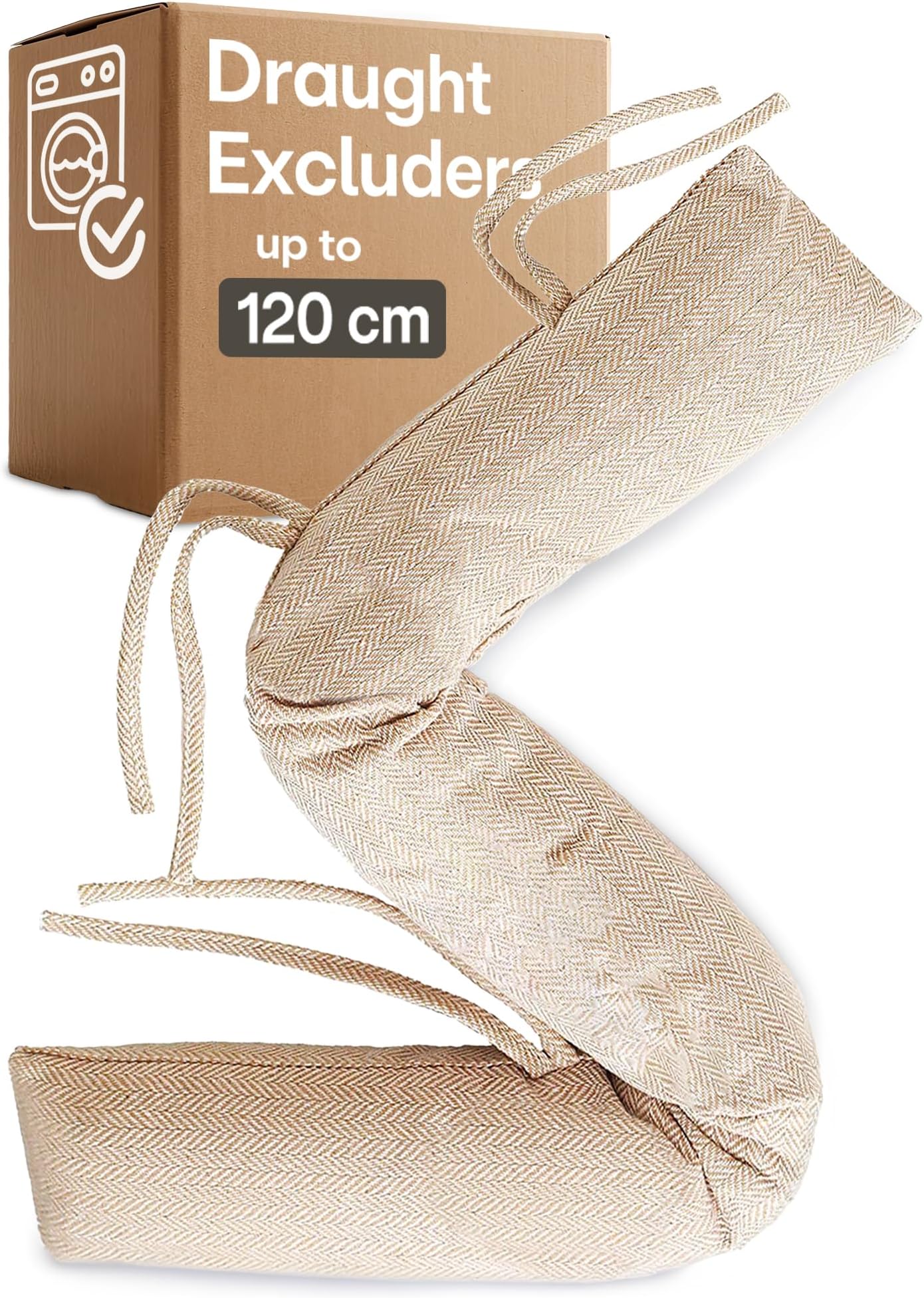 Praknu Draught Excluder for Windows - Draft Excluder Cushion 120cm/47in - Extra Long and Heavy - Removable & Washable - Simple Installation - No Glue or Drilling -Beige