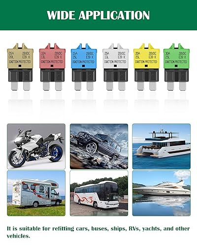 Miniatura 6 de LENKRAD Fusible reiniciable automotriz 5A, 10A, 15A, 20A, 25A, 30A, ATC, ATO, surtido de fusibles de reinicio manual para automóvil, disyuntor de