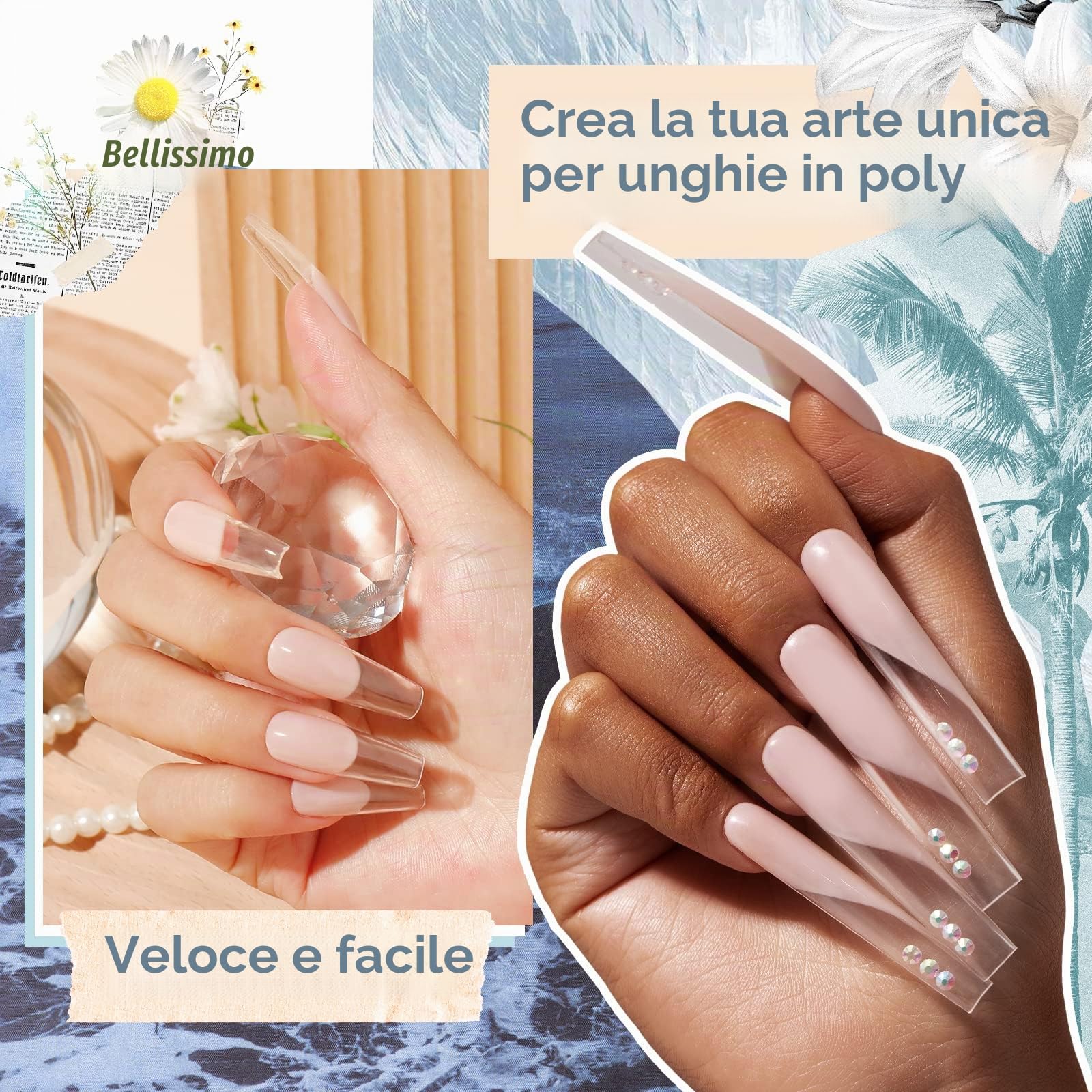 ROSALIND Kit Gel Unghie Ricostruzione, Acrilico Poly Nail Gel 30ml 2pcs | Trasparente Colori, con Pennello e Unghie Finte, Gel Estensione Unghie Gel per Ricostruzione Ispessente per Unghie, Nail Art