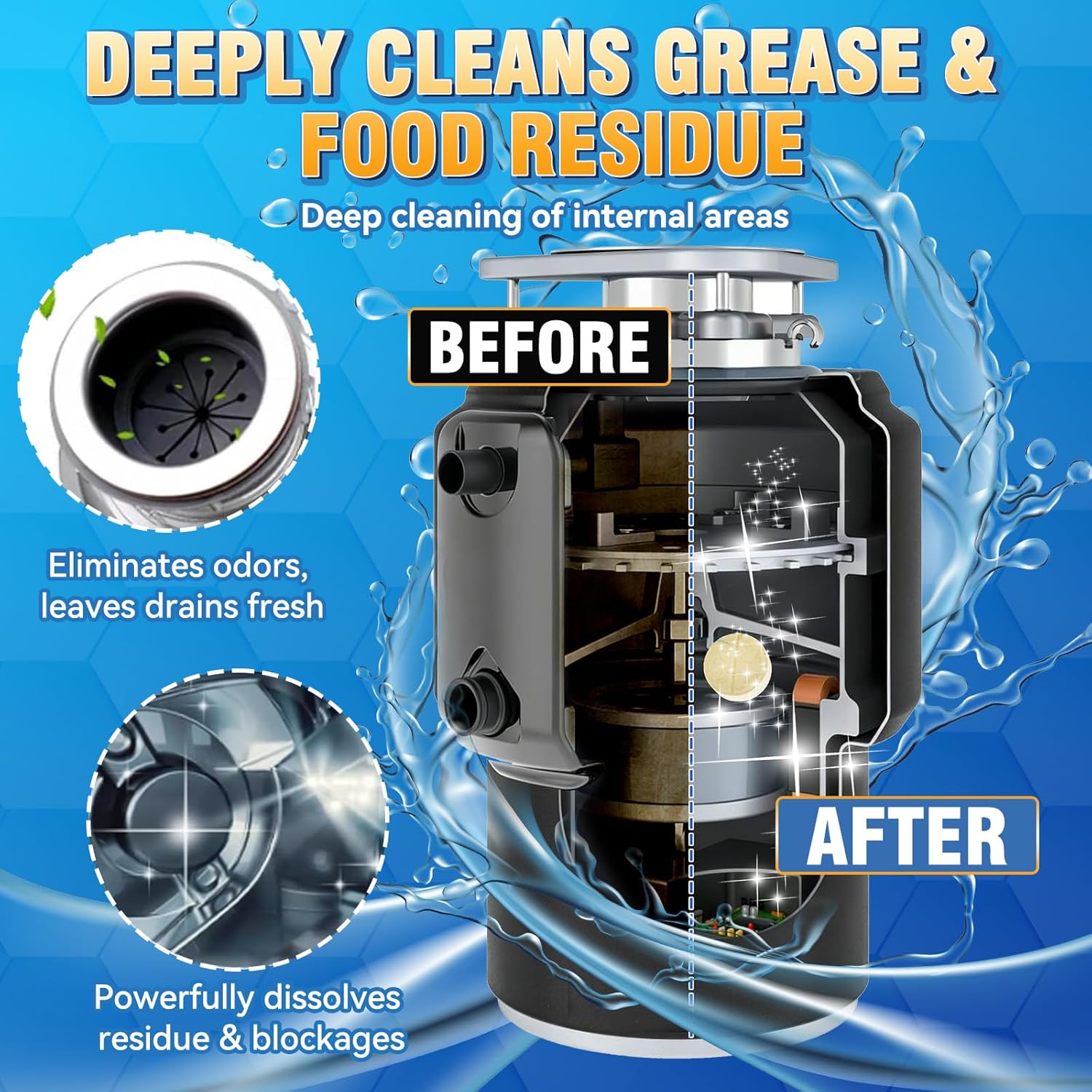 Garbage Disposal Cleaner and Deodorizer Tablets, 25 Pack Sink Cleaner Tablet, Powerful Foam Drain Cleaner, Effectively Removes Residue, Grime and Odors for Kitchen, Bathroom, Toilet, 1 Year Supply