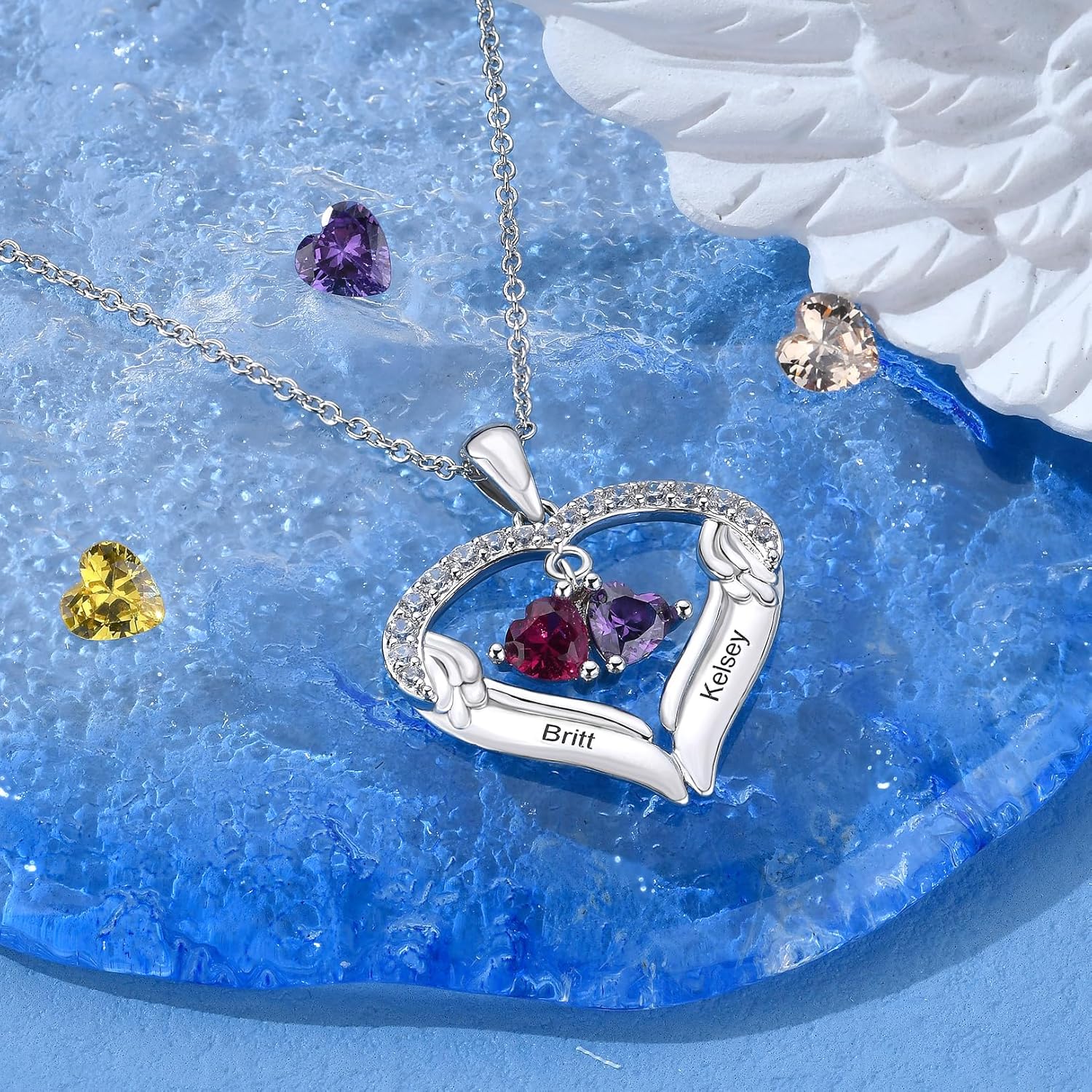 925 Sterling Silver Birthstone Necklace for Mothers with 1-6 Names Personalized Mother Necklace for Women Custom Heart Pendant Necklace for Mom Grandma - Image 2